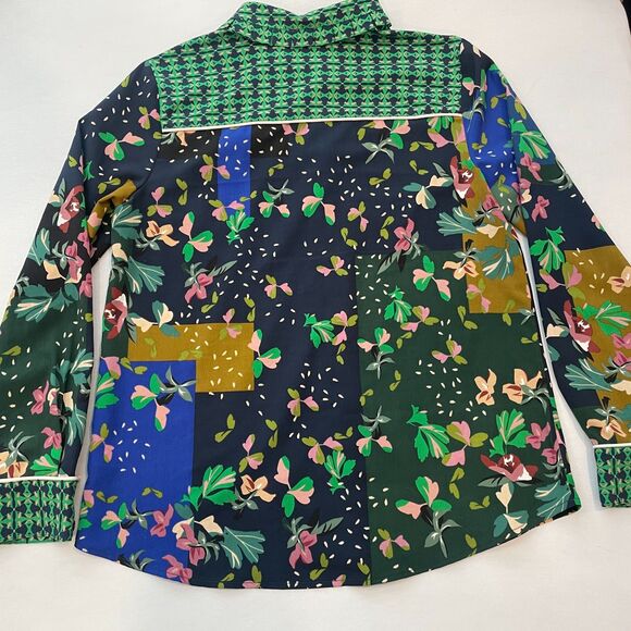 ~ CABI Med Blouse Floral Botanical Top Shirt Flowy Button Up Lightwt Navy Multi - Picture 10 of 15